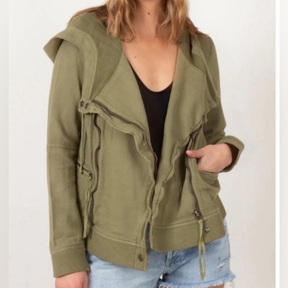 Free People We The Free Carmen Moto Jacket Green Olive Size S - Picture 1 of 17
